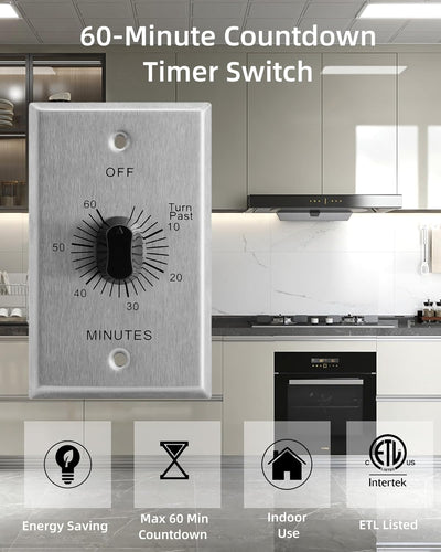 Interruptor temporizador pared 60 min placa metal estilo comercial