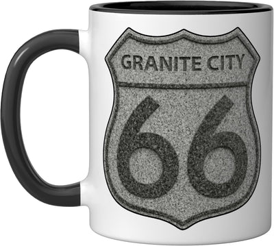 Taza cerámica Granite City Illinois IL 66 Badge negro/blanco