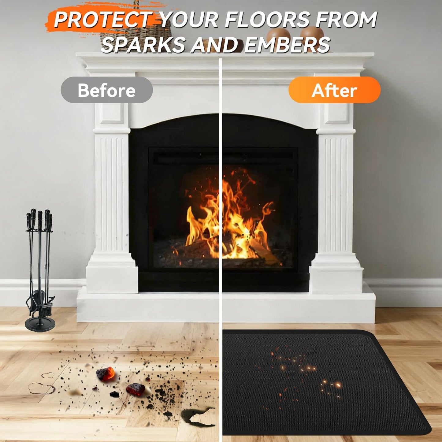 Tapete chimenea 25x39pulg doble cara ignífugo antideslizante
