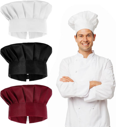 Paquete de 3 sombreros de chef Hibachi elásticos unisex para cocina y fiestas