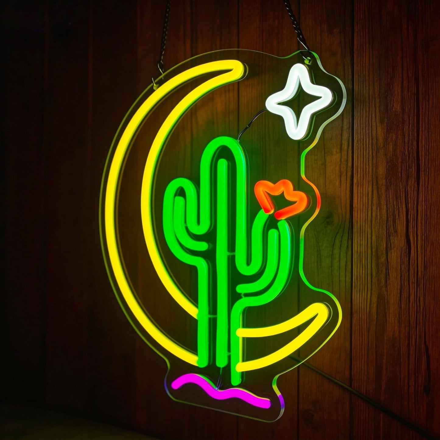 Letrero neón cactus luna LED regulable
