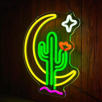 Letrero neón cactus luna LED regulable