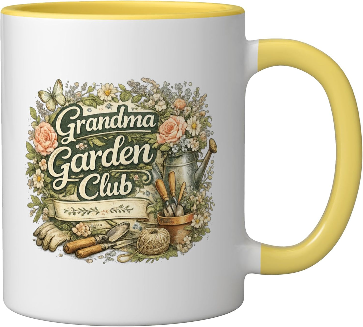 Taza Cerámica Floral para Jardinería Vintage Amarillo Blanco