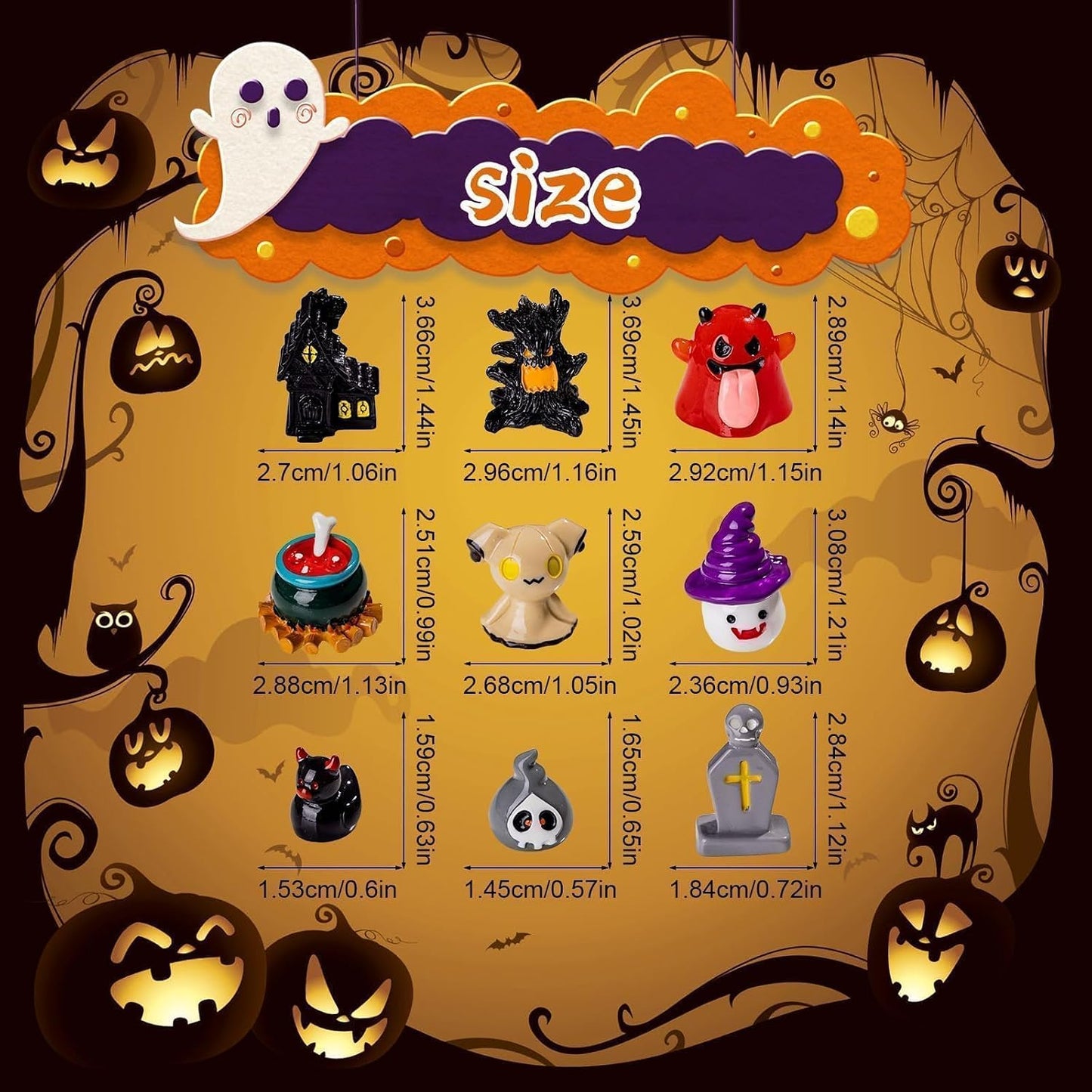 34 Mini Figuras Resina Halloween Fantasma Cráneo Mesa