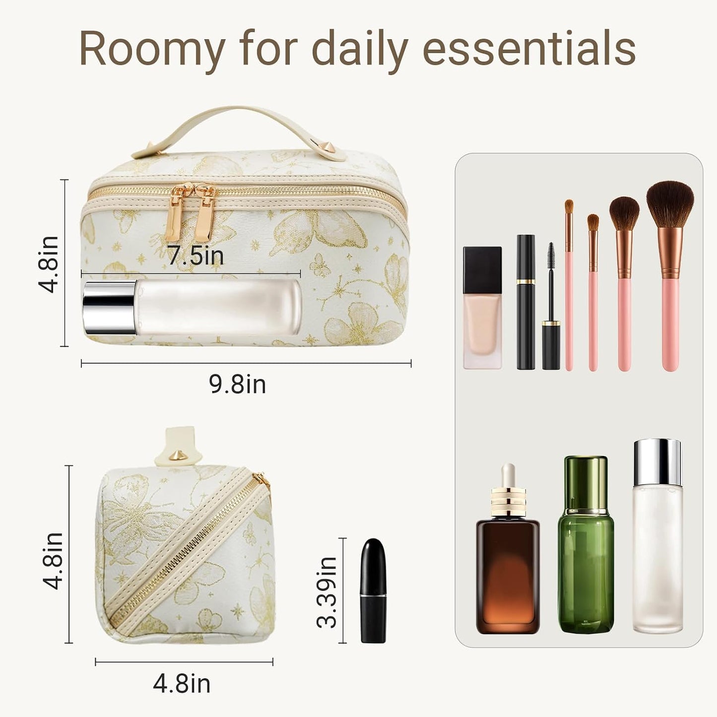 Bolsa maquillaje viaje impermeable plana beige moda