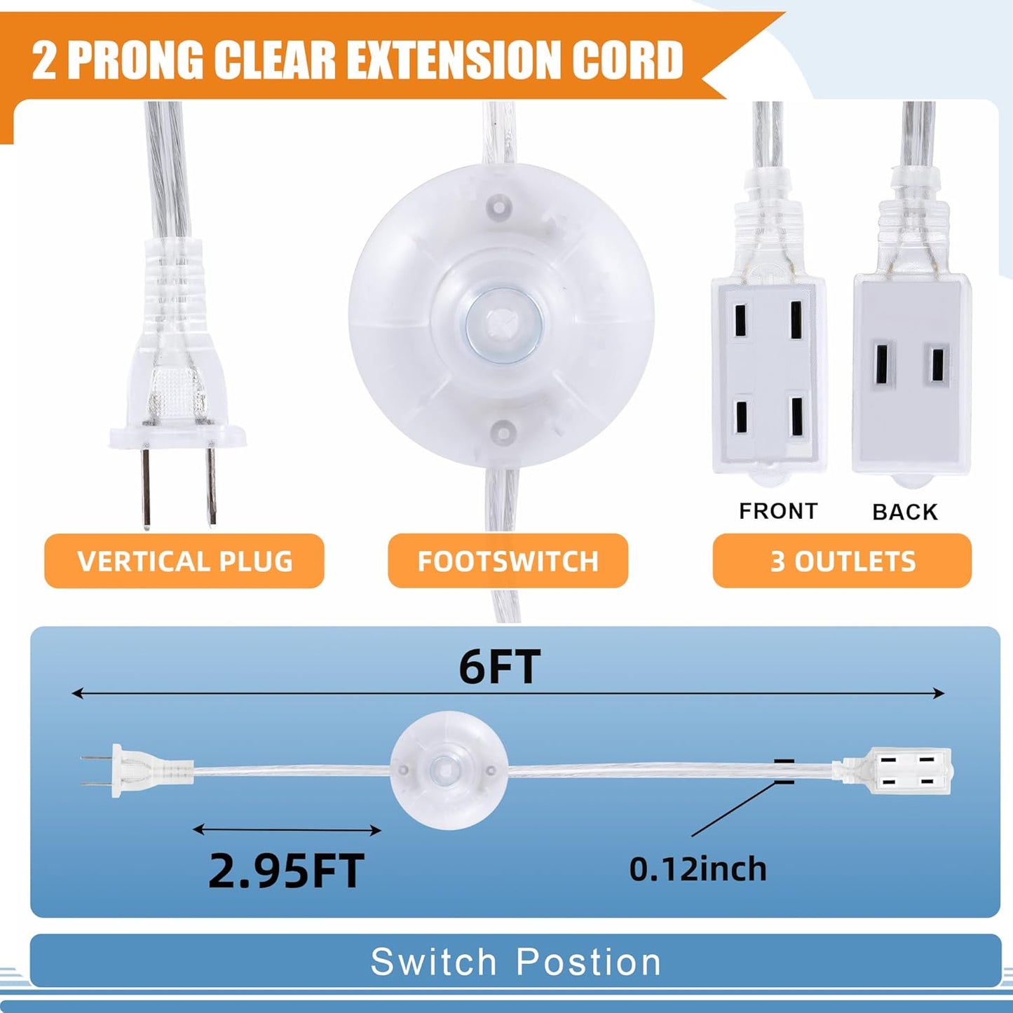 Pack 2 Cables Extensión Transp 6pies 3 Tomas