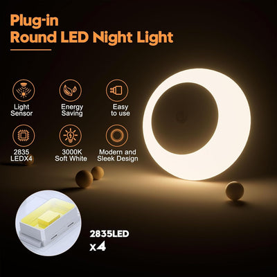 Luz Nocturna LED Blanca Cálida Sensor Amanecer 8 Pzas
