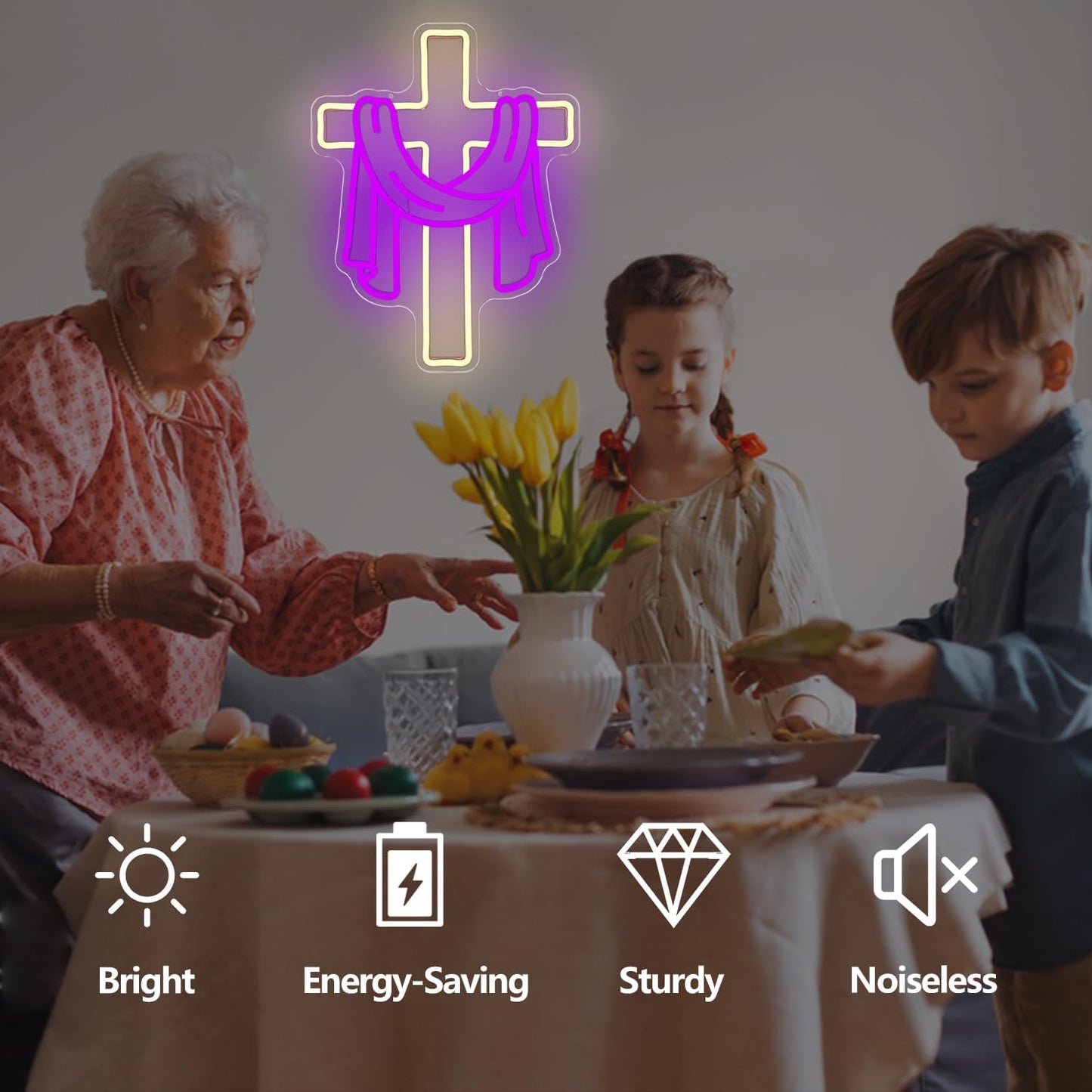 Letrero neón cruz de Pascua LED decoración hogar