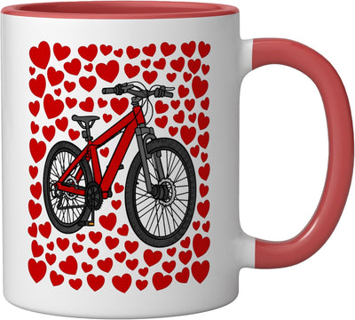 Taza cerámica para bicicleta con corazones ciclista para San Valentín aniversario rojo/blanco