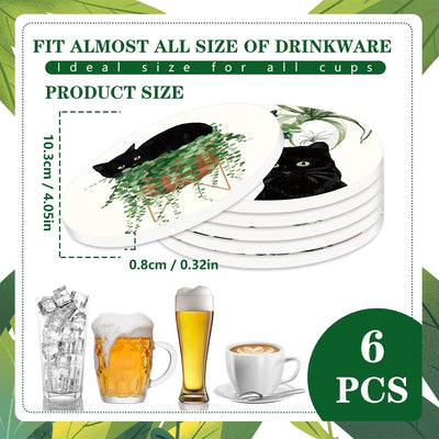 Set de 6 cojines para bebidas con soporte Whaline estilo gato negro cerámica decoración para casa