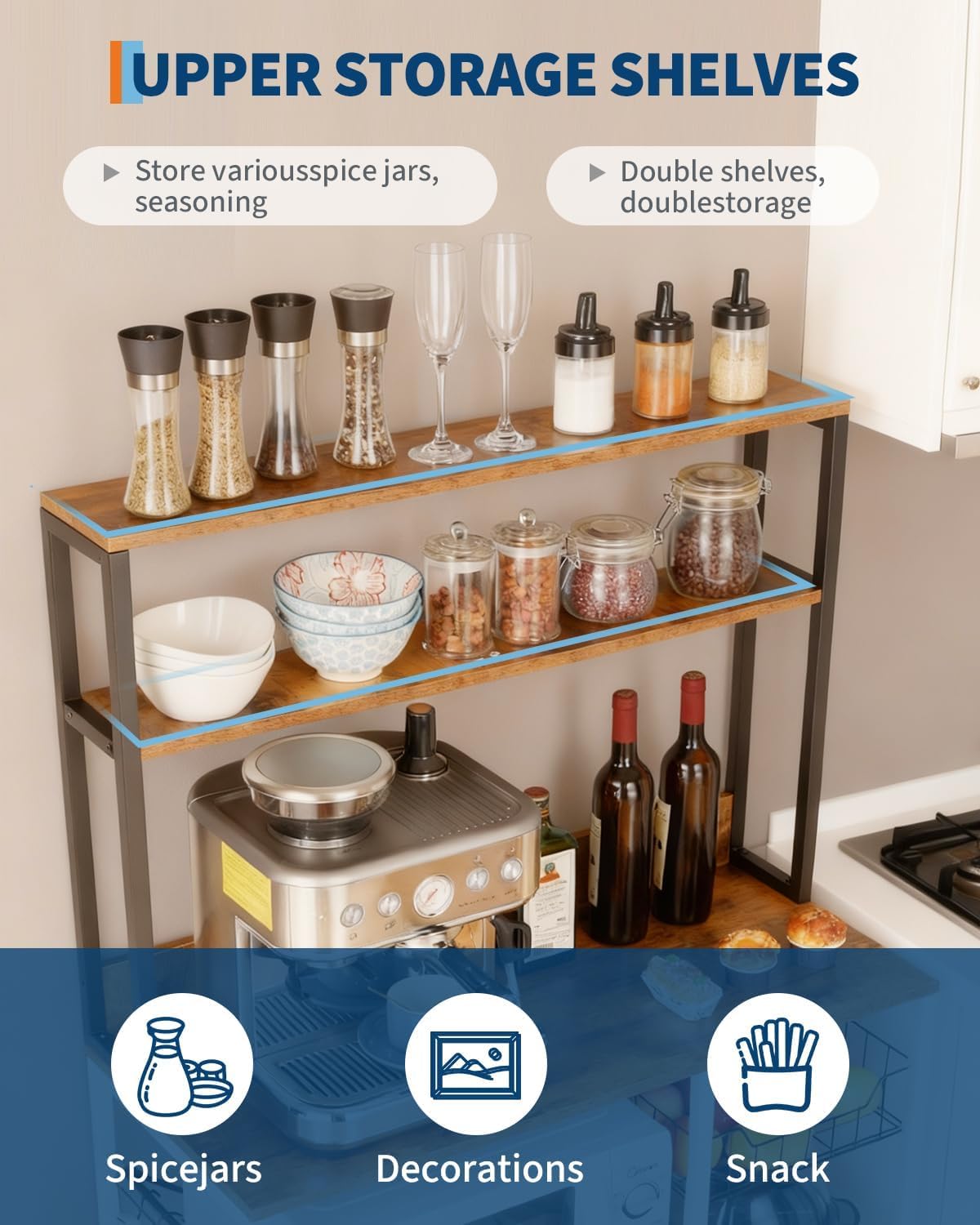 Estante para horno microondas 5 niveles con salidas USB