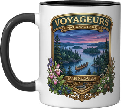 Taza cerámica souvenir Voyageurs National Park Minnesota negro/blanco