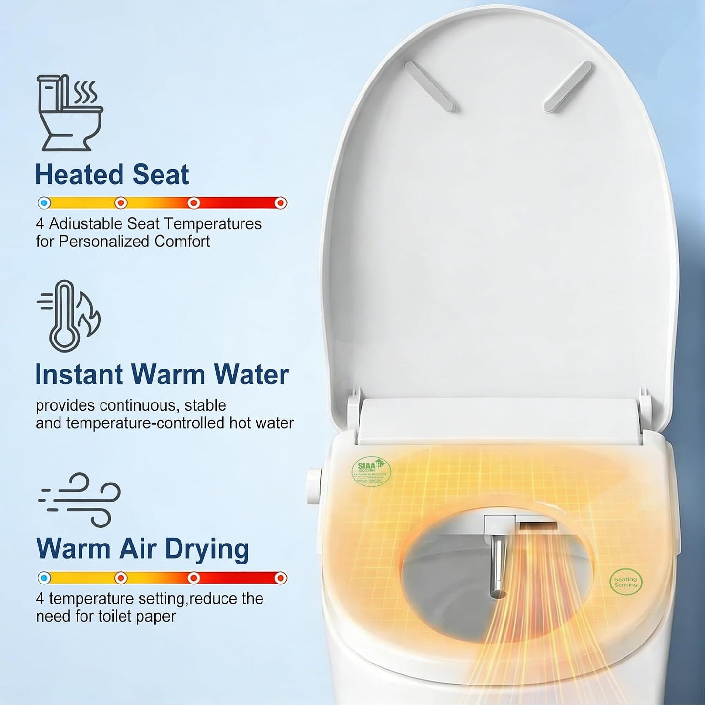 Asiento inodoro eléctrico con calefacción y agua caliente