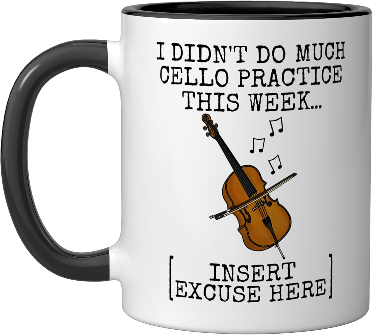 Taza cerámica para estudiante de violonchelo negro/blanco