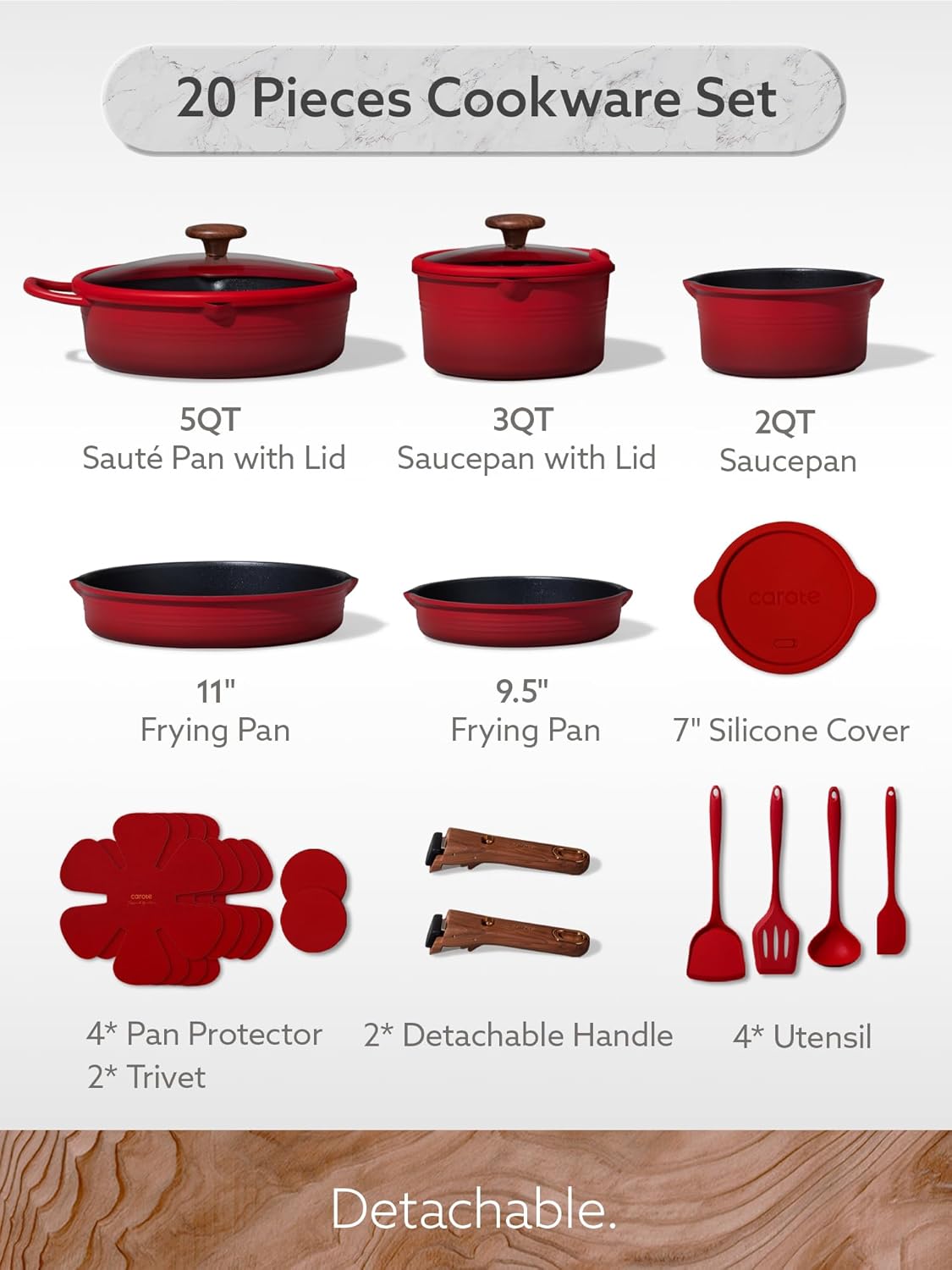 Set 20 Utensilios Cocina Titanio Antiadherente Desmontable