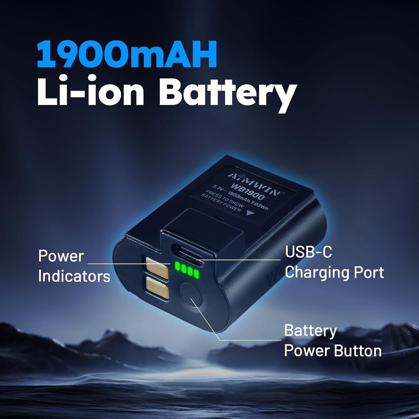 Batería recargable WB1900 para luz Weapon USB C
