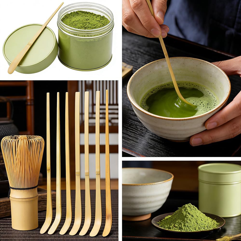 8 Cucharas Matcha Bambú con Enganches para Té Café Expreso