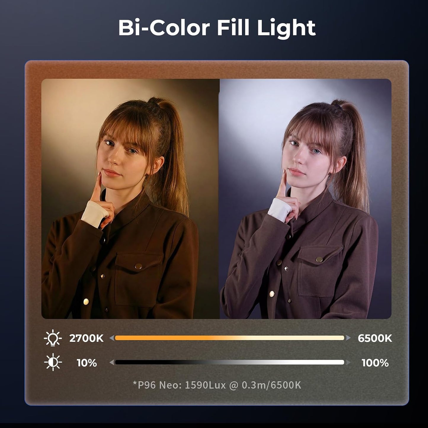Luz LED portátil para cámara CRI95 gris