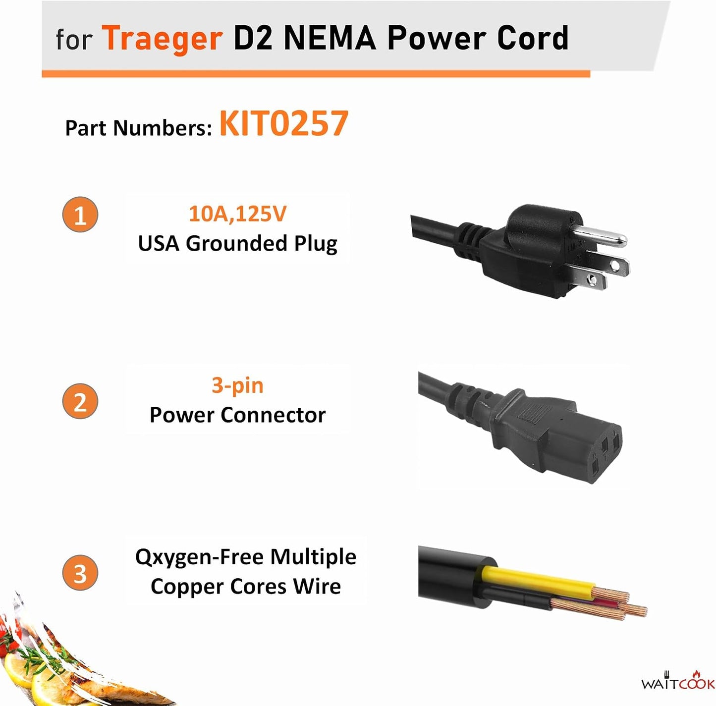 Repuesto cable Nema 120V Traeger Pro 575/780 8ft negro