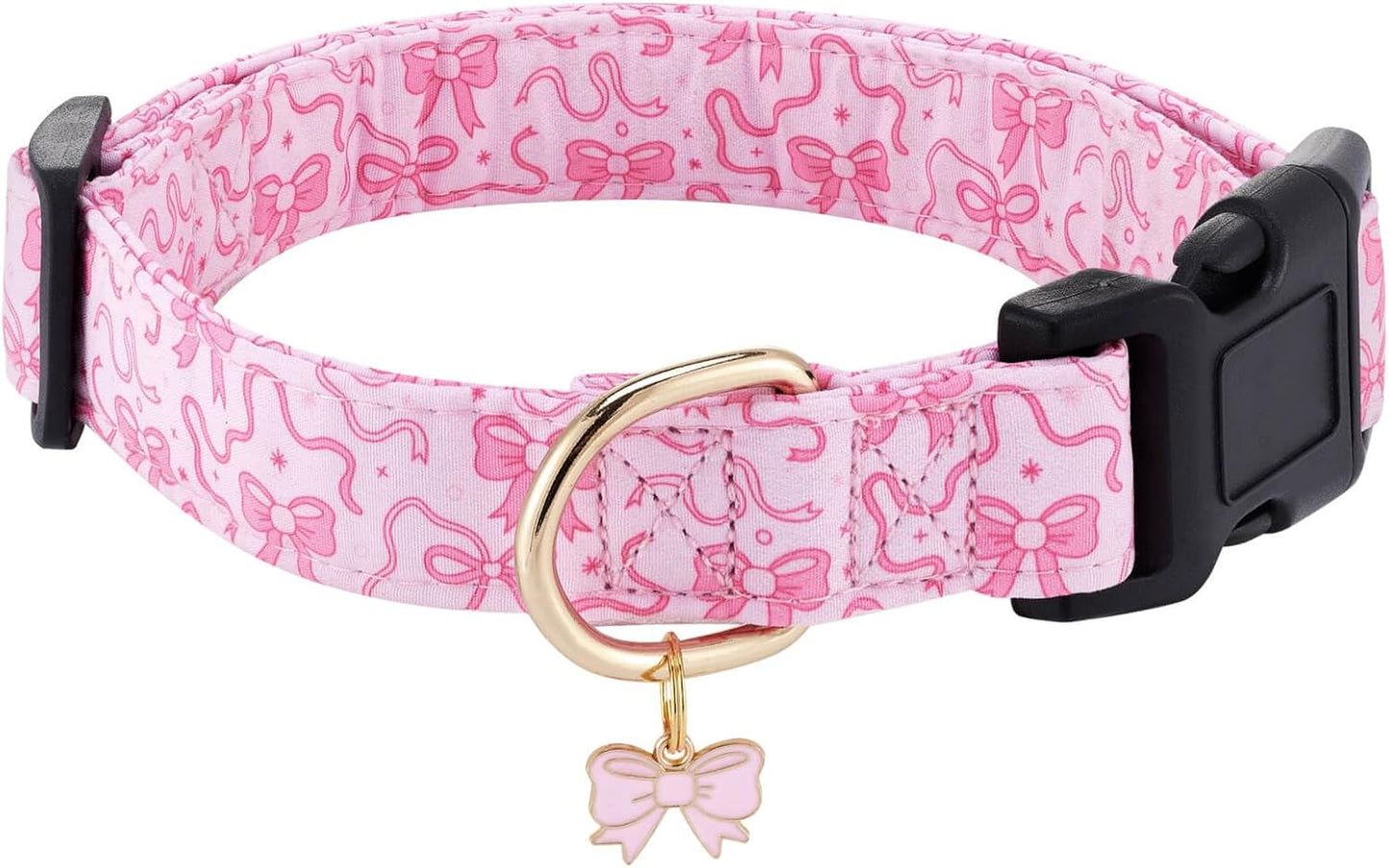 Collar perro ajustable con lazo rosa para perros medianos