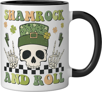 Taza cerámica Shamrock And Roll Skull Irlandesa para San Patricio Negro/Blanco