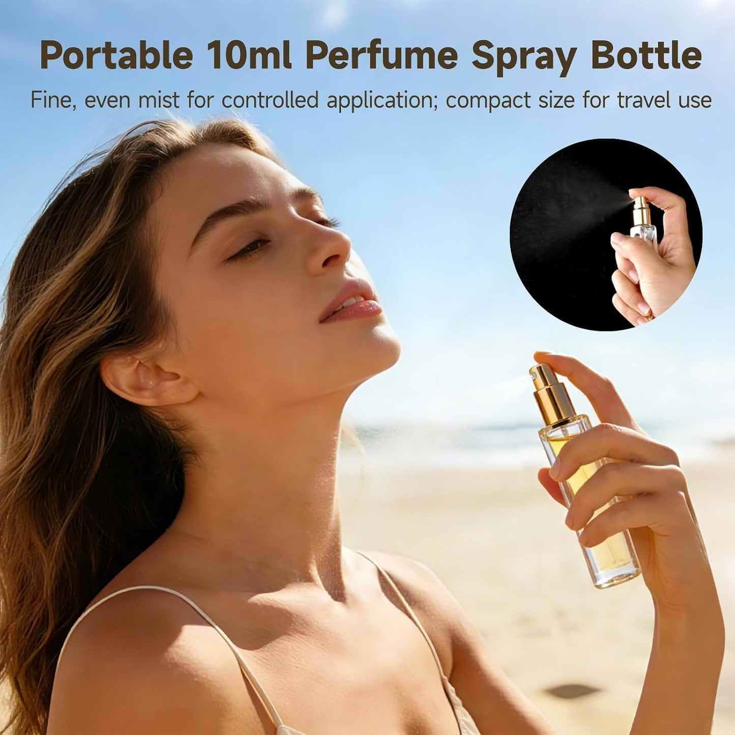 5 Botellas Spray Perfume 0.3oz Vidrio Recargable Tapa Dorada Viaje