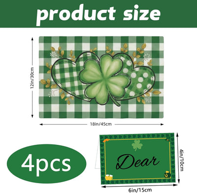 Manteles individuales San Patricio 12 x 18 pulgadas trébol de búfalo lino lavable