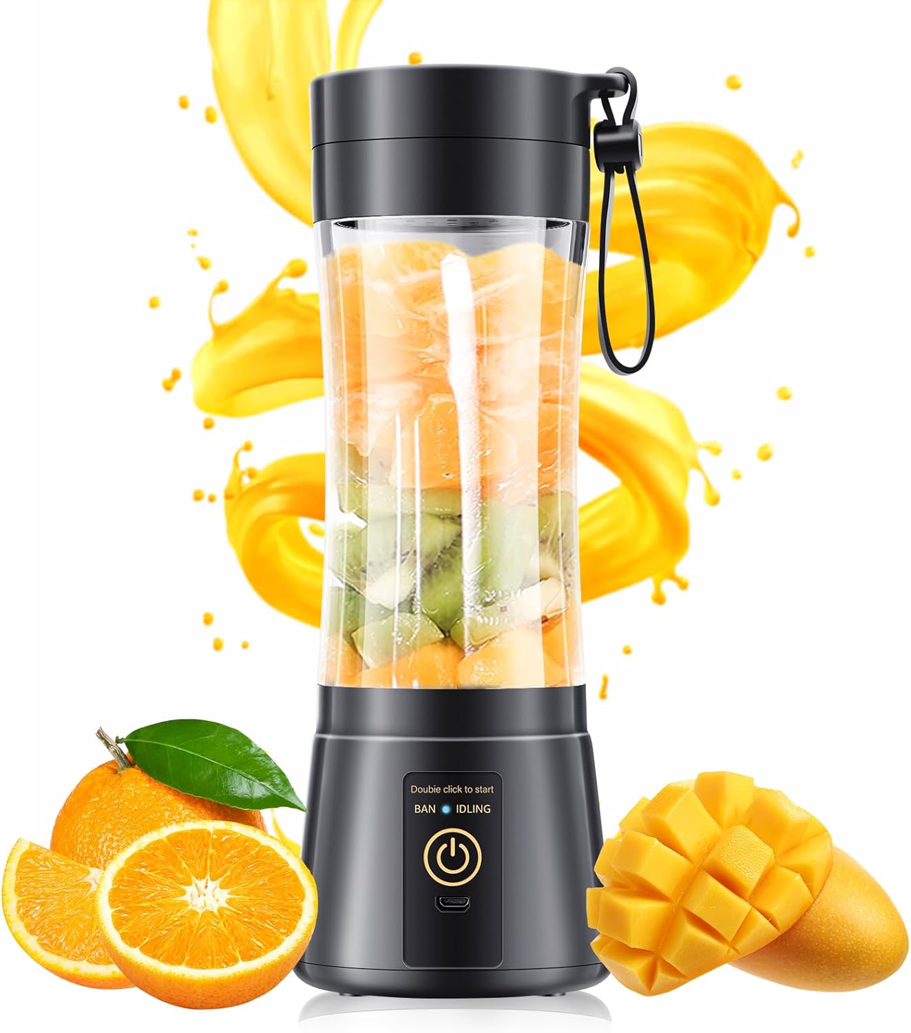 Licuadora portátil personal con taza sin BPA 12.8 fl oz y 6 cuchillas de acero inoxidable