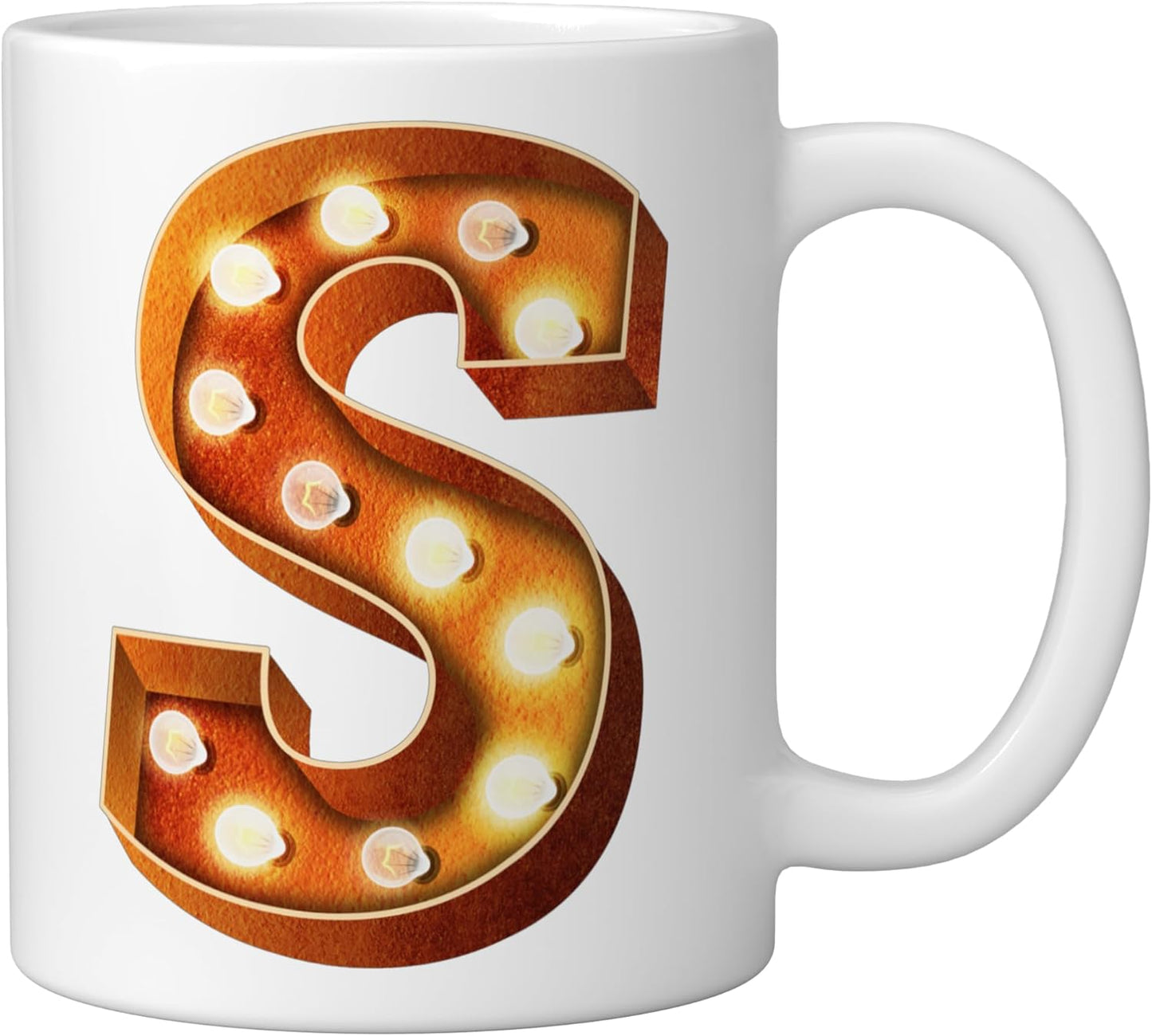 Taza Cerámica con Letra Iluminada Retro Blanca