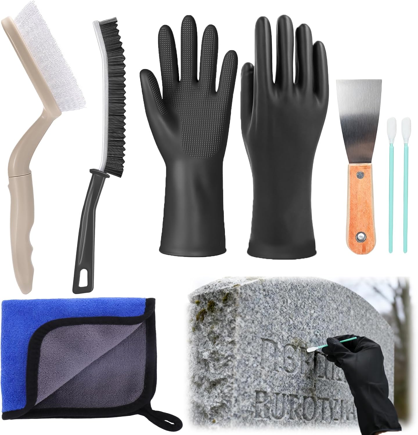 Kit limpieza lápida cepillo hendiduras cementerio granito