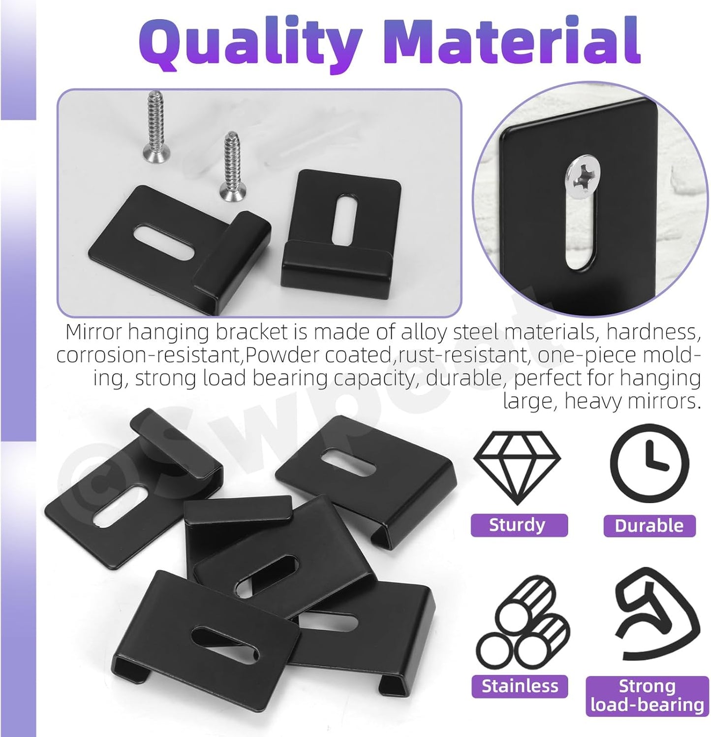 Set 6 Clips Espejo Metal Negro Soporte Pesado
