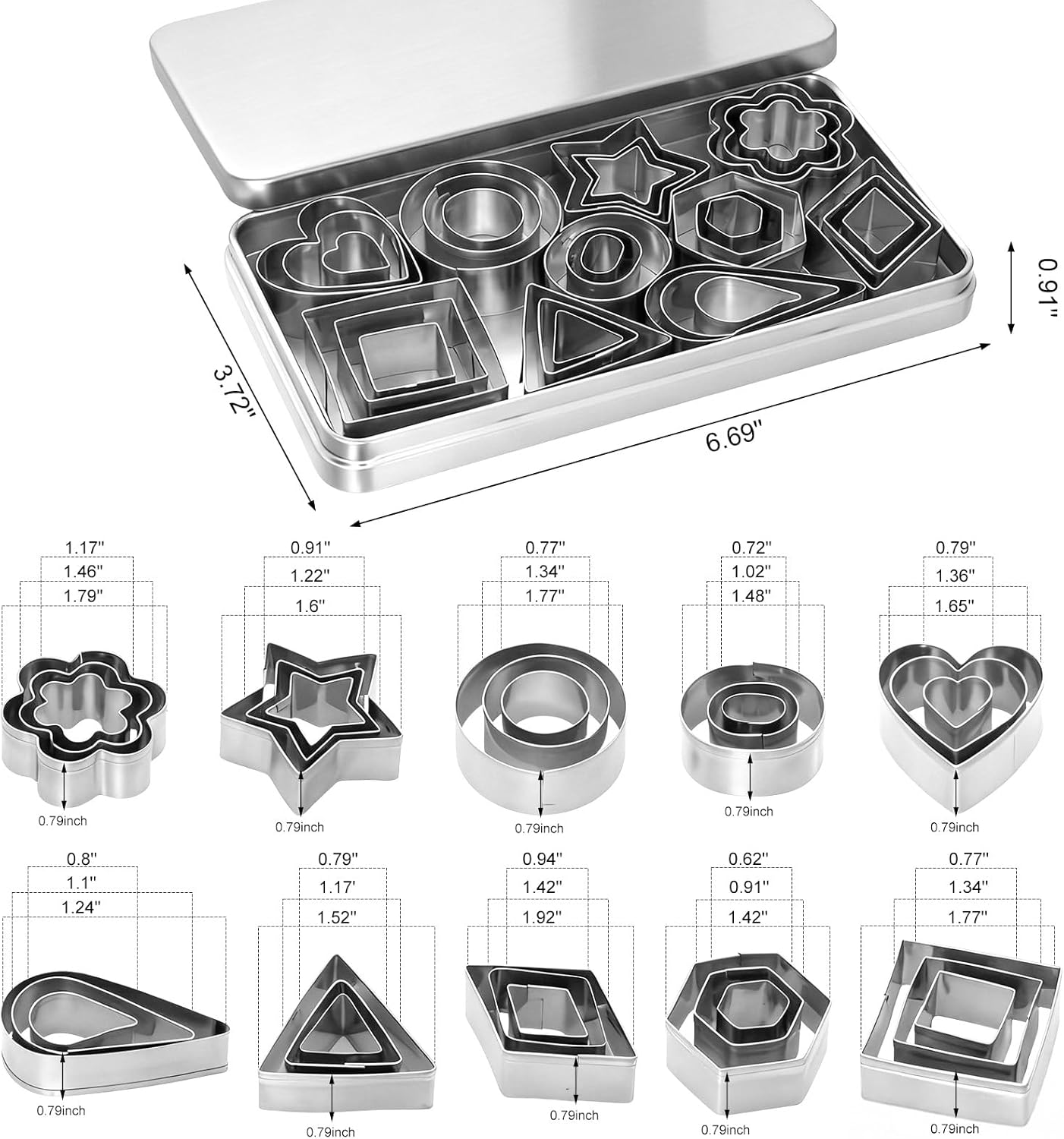 Juego de 30 mini cortadores de galletas y arcilla con 10 formas diferentes