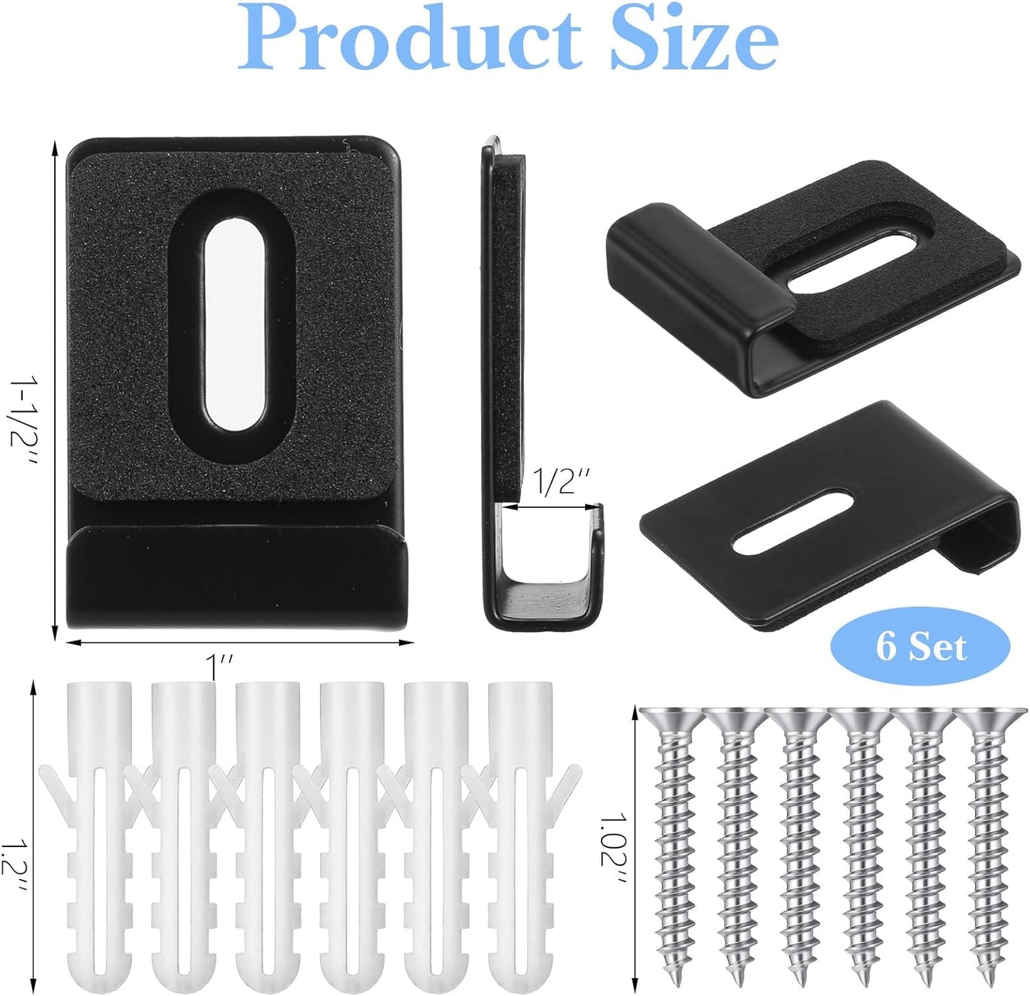 6 Clips Espejo Pared Acero Inox 1/2pulg