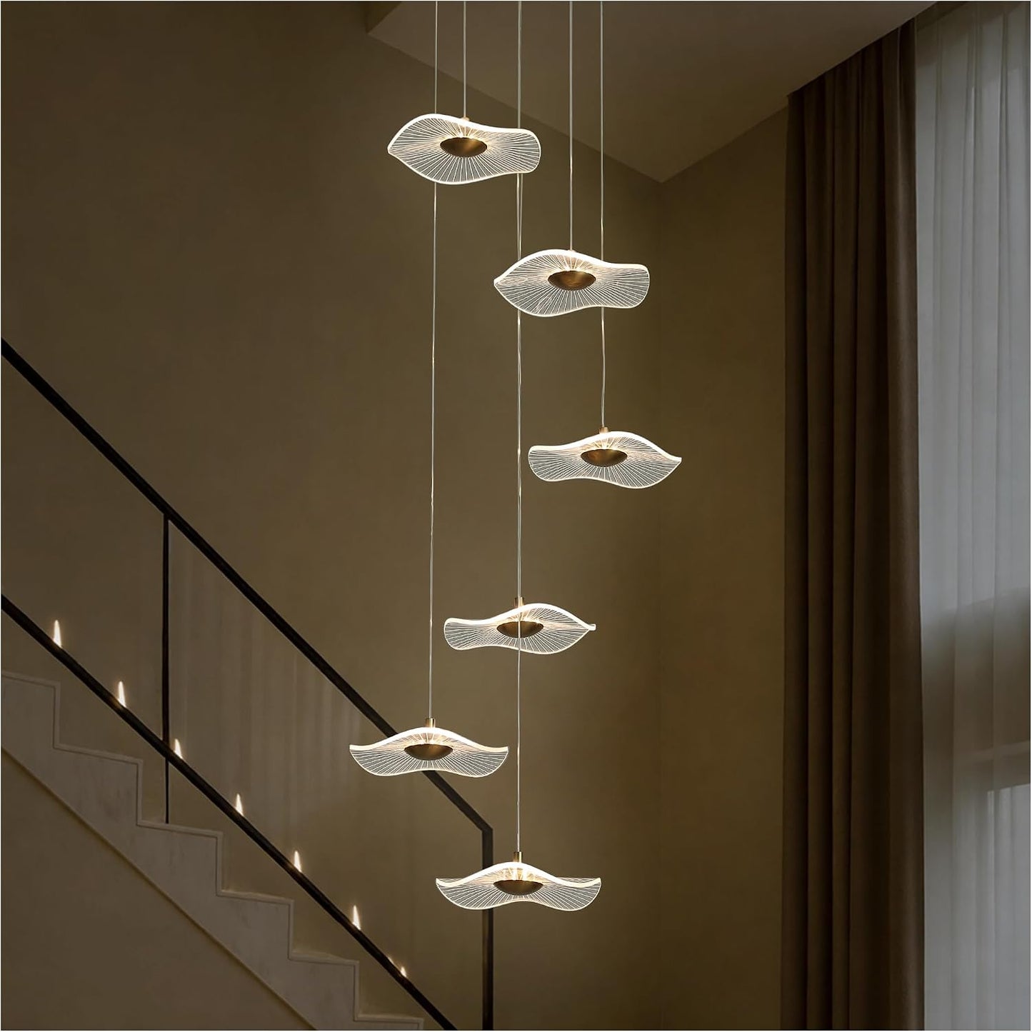 Lámpara colgante LED hoja loto 6 luces regulable