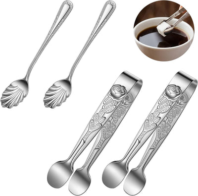 Pinzas de azúcar para cubos de azúcar con mango de rosas y cuchara de pétalos