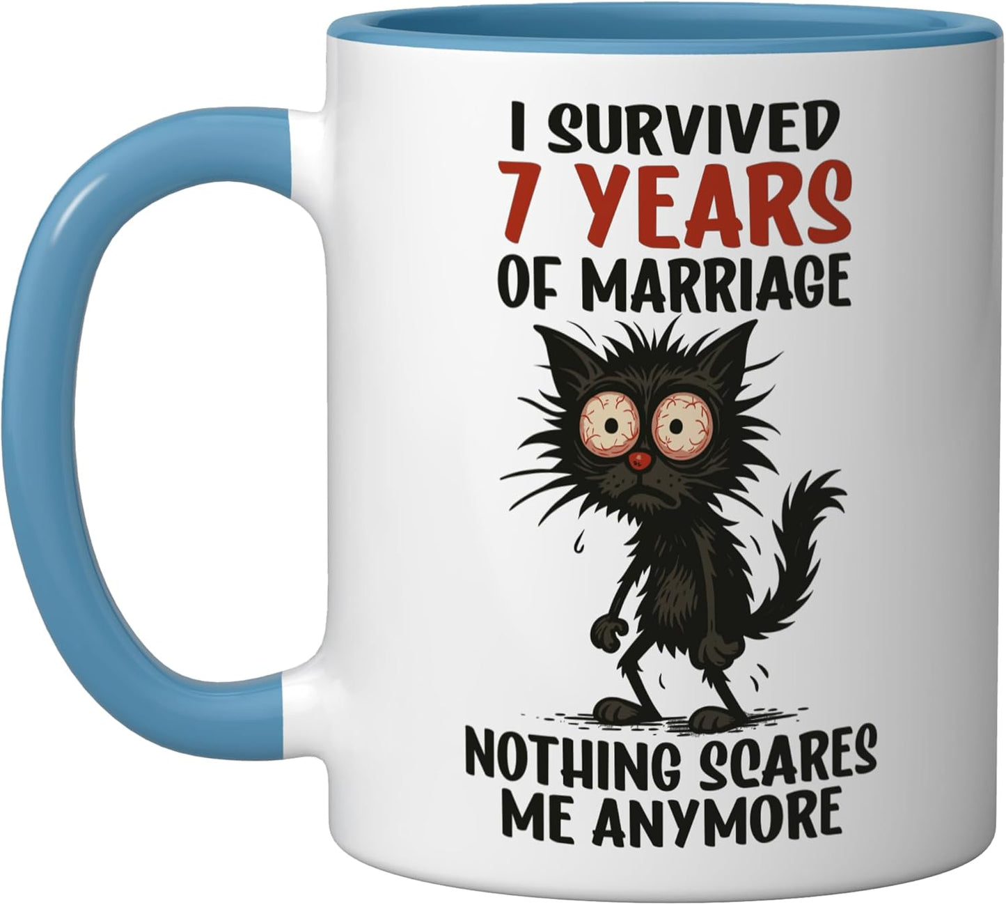 Taza cerámica para aniversario 7 años matrimonio azul/blanco