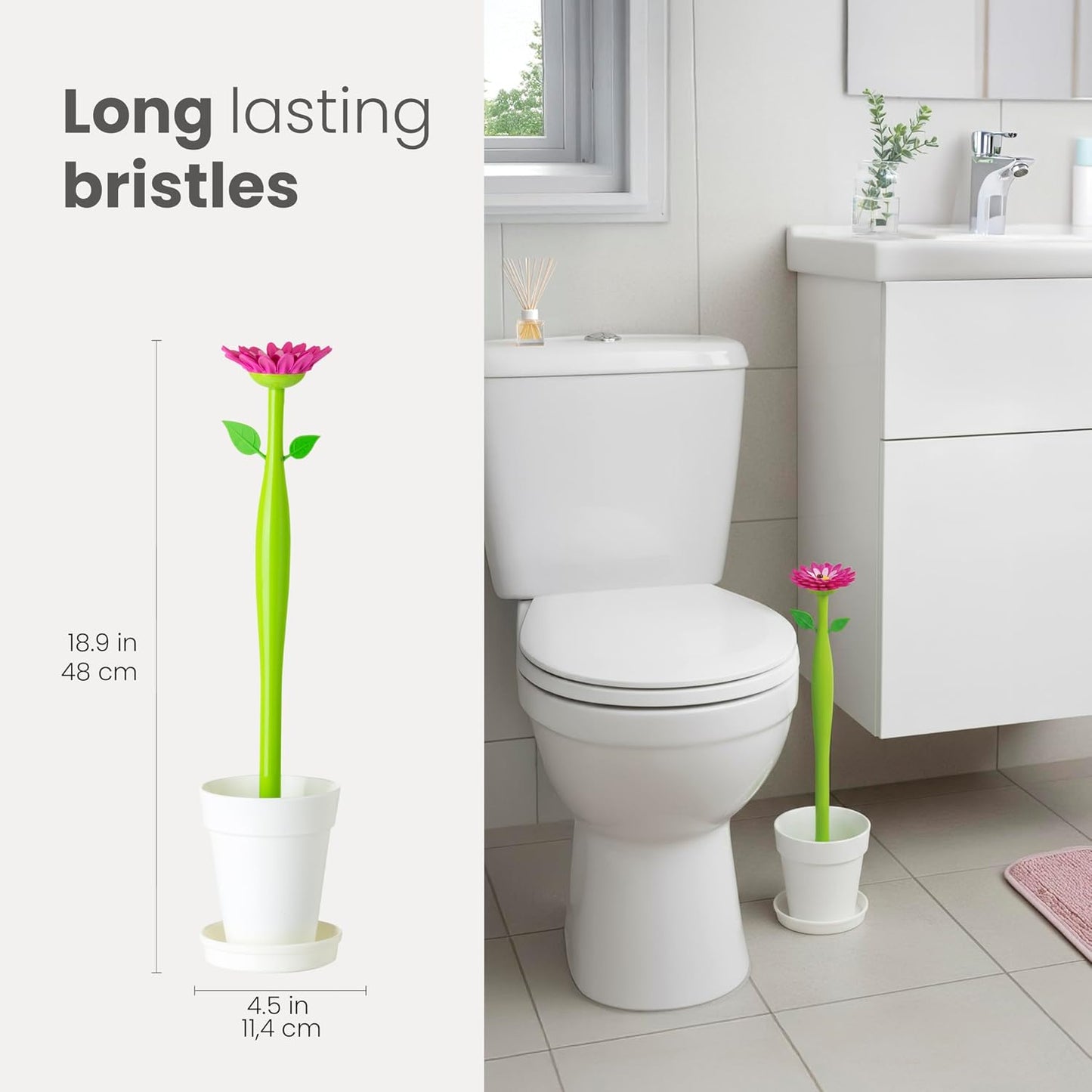 Juego cepillo inodoro soporte forma margarita base maceta blanco
