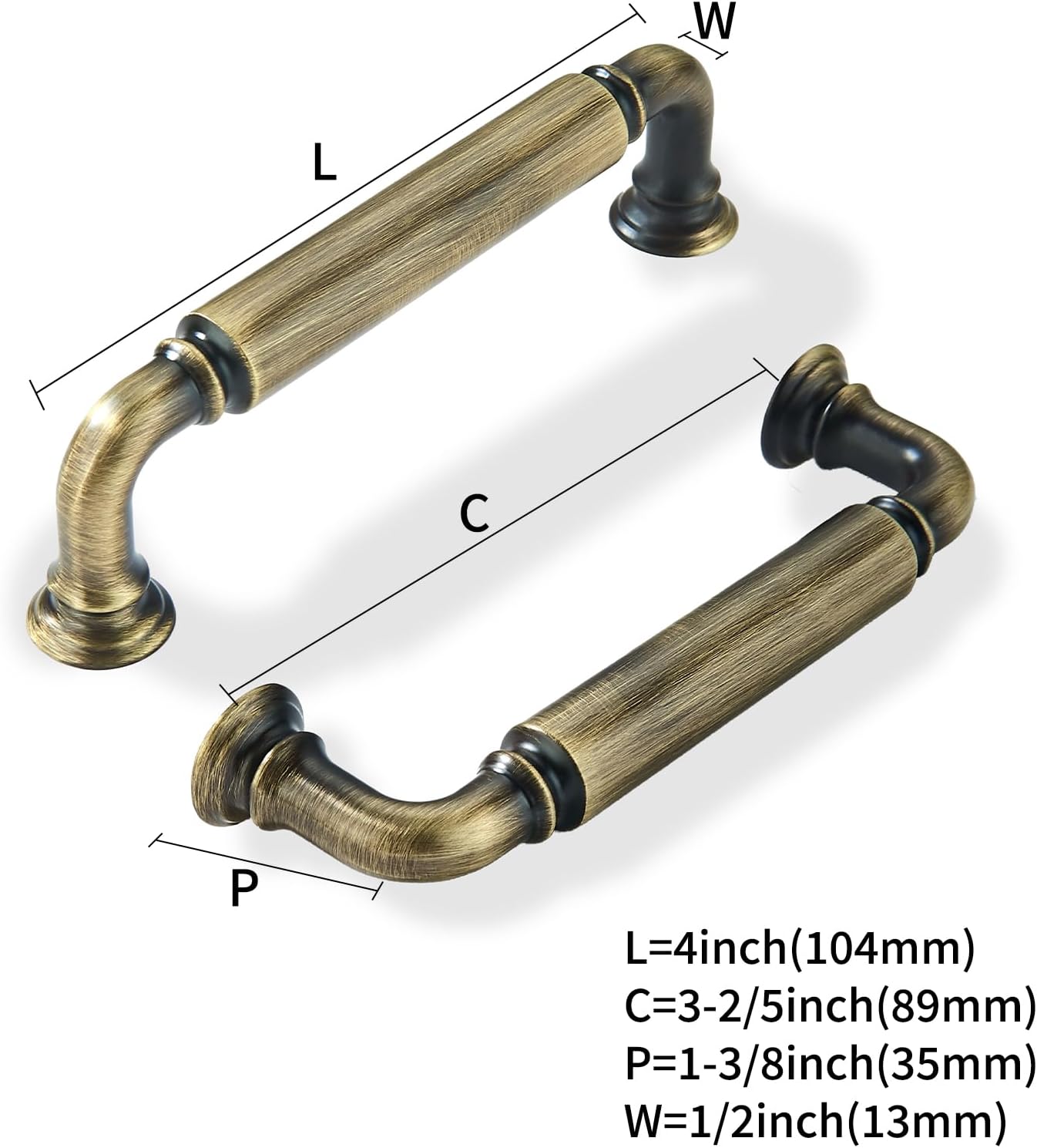 2 Pack Tiradores Gabinete Bronce Antiguo 3-1/2pulg
