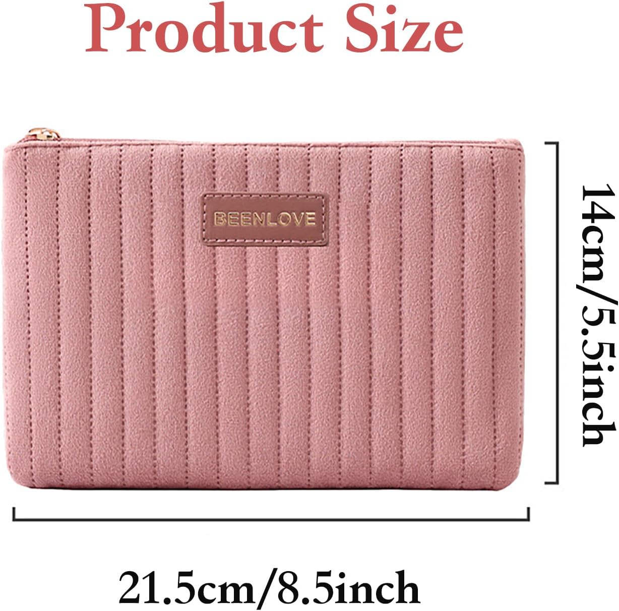 Bolsa maquillaje con cremallera suave para mujer Negro
