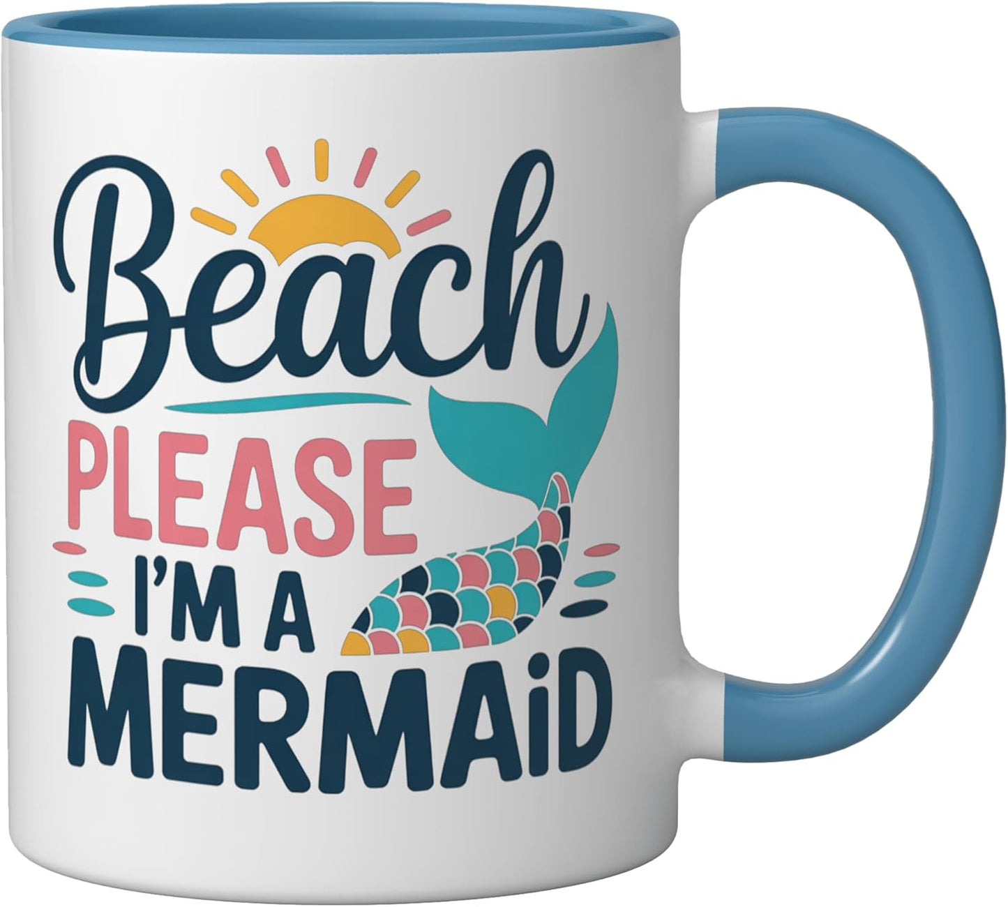 Taza cerámica estilo sirena Beach Please azul/blanco