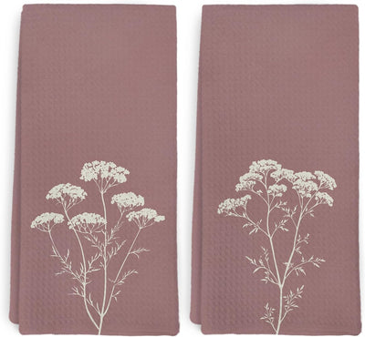 Juego de 2 toallas de cocina vintage con flores silvestres malva