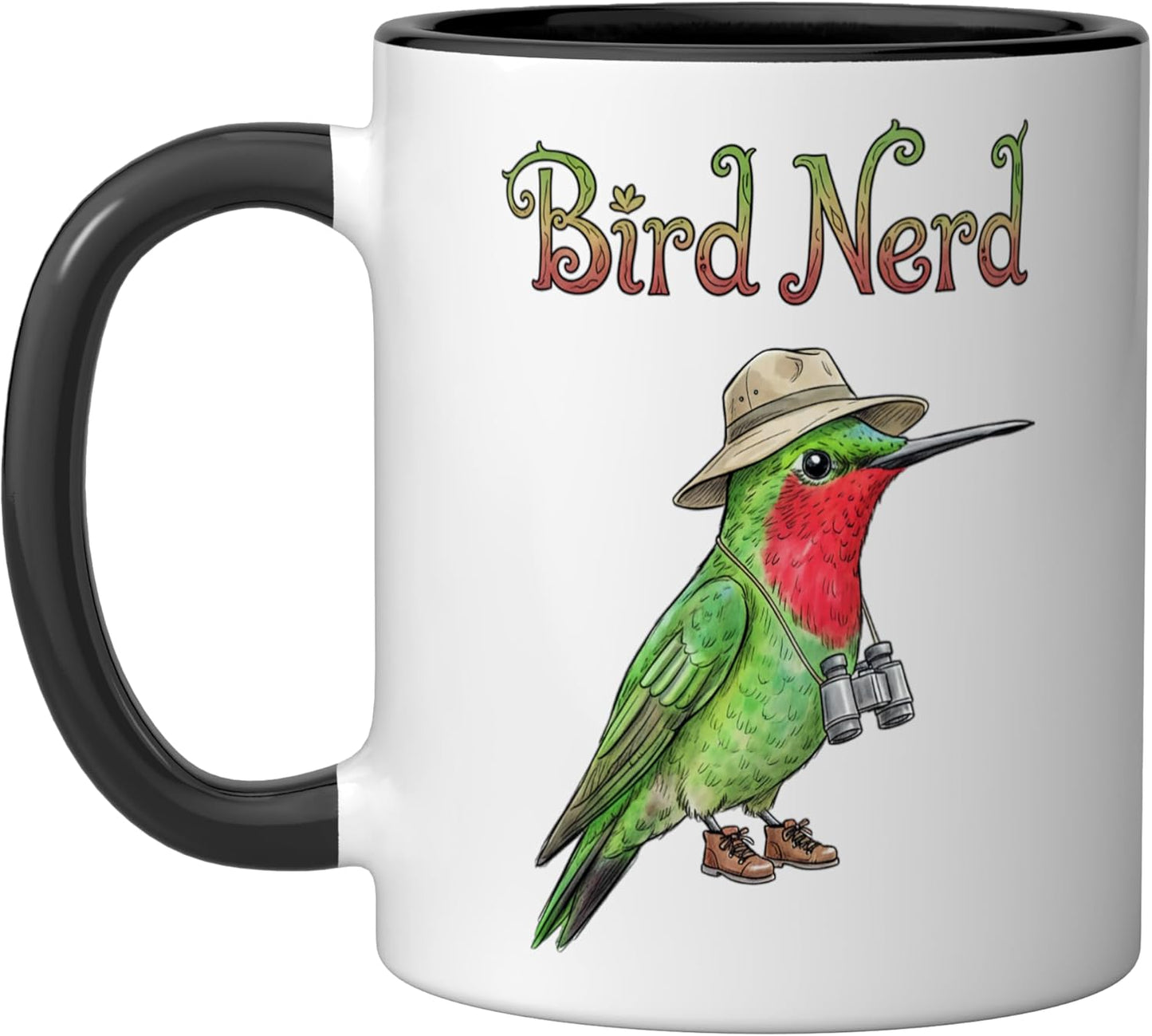 Taza Cerámica Observar Aves Ruby Throated Hummingbird Negro/Blanco