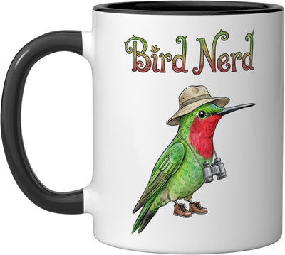 Taza Cerámica Observar Aves Ruby Throated Hummingbird Negro/Blanco