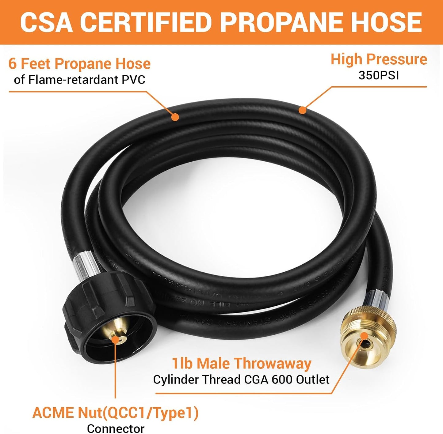 Adaptador manguera propano 6ft 1-20lb para parrillas y estufas