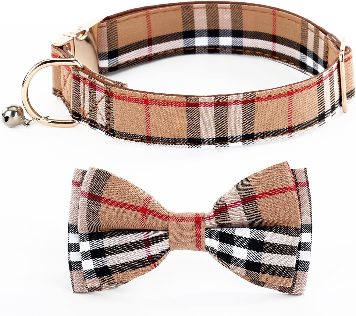 Collar perro con corbatín ajustable para mascotas patrón elegante