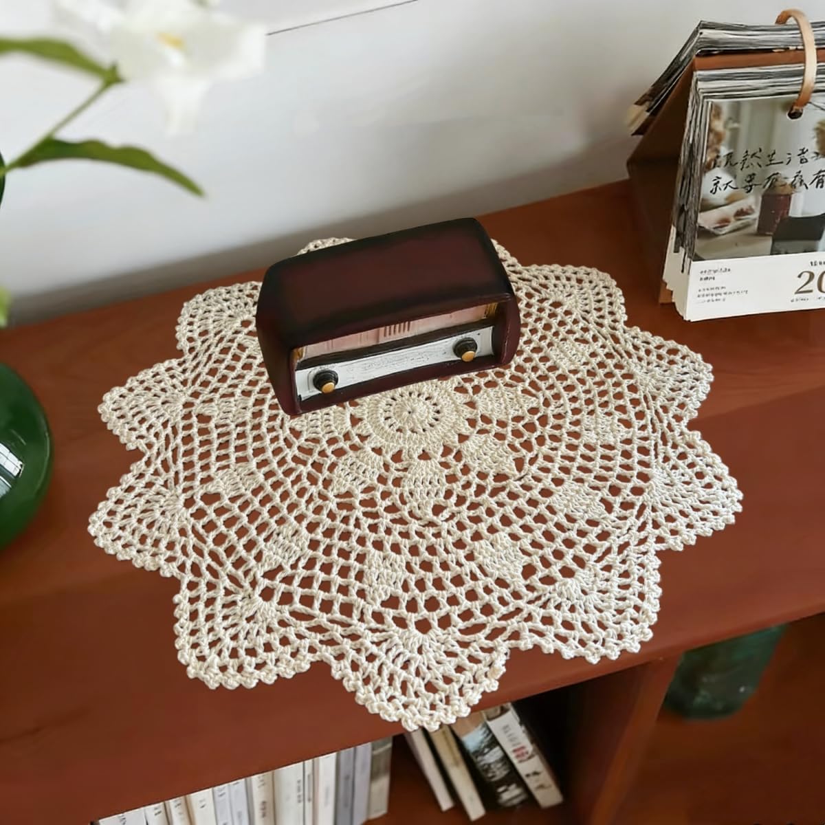 Mantel de encaje bohemio redondo para mesa de 13.8 pulgadas