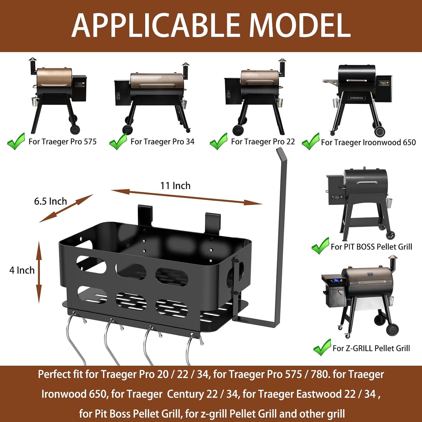 Contenedor pellets Traeger con 4 ganchos y soporte toallas
