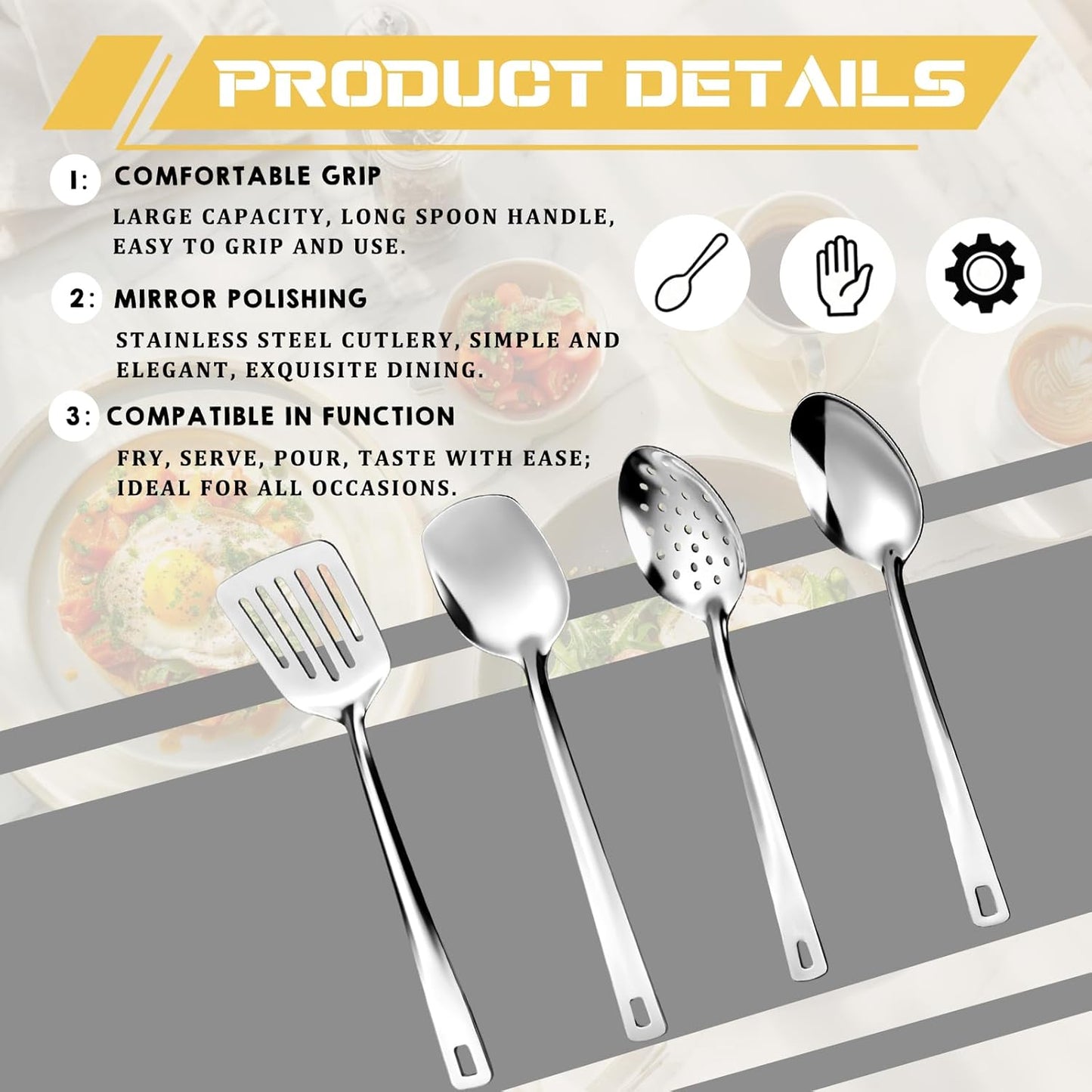 Juego de 4 utensilios de cocina de acero inoxidable resistente al calor