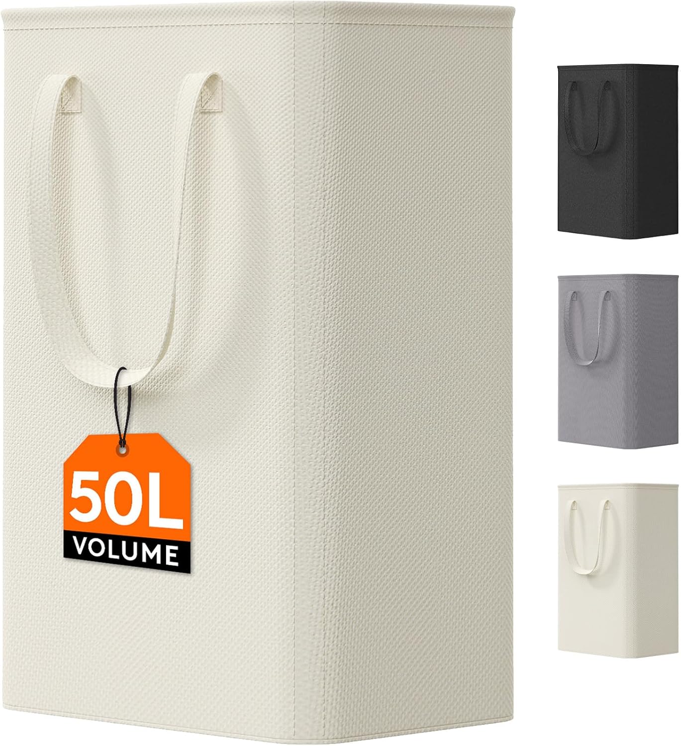 Cesta lavandería delgada 50L plegable con asa blanca