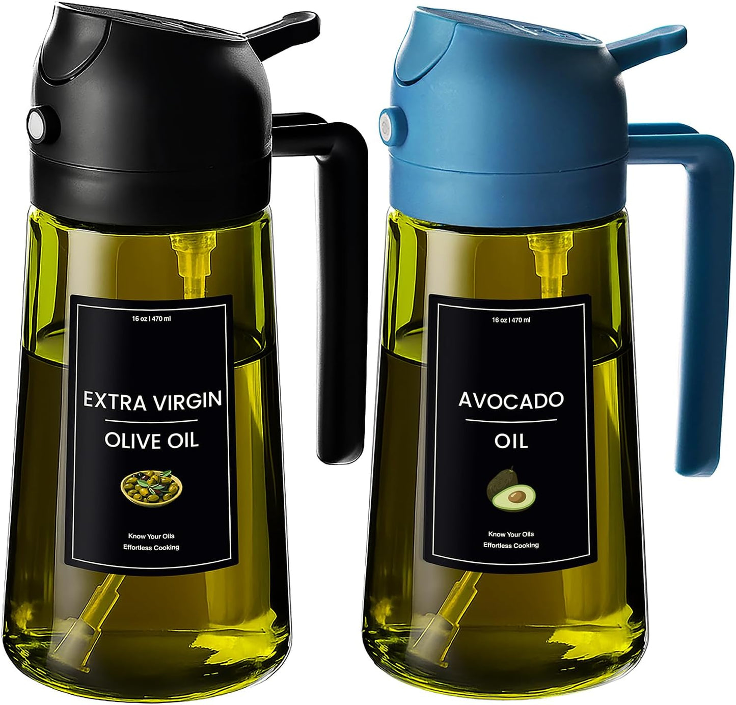 Spray aceite 2en1 con etiquetas 16uds 470ml vidrio cocina airfryer
